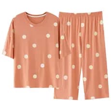 Pijamas femininos modais bonitos idosos verão mais gordura tamanho grande solto manga curta calças cortadas Polka Dot Lo