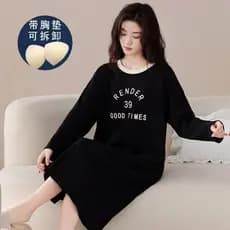 Novo estilo camisola com almofada no peito primavera outono de manga comprida senhoras Homewear pijamas feminino 2025 li
