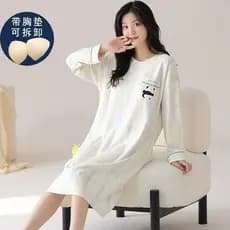 Com almofada no peito dos desenhos animados camisola de manga comprida primavera outono feminino puro algodão doce camis