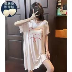 Camisola feminina verão Modal macio com almofada no peito manga curta Plus Size dos desenhos animados doce urso em torno