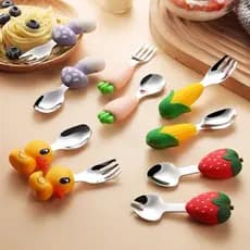 Garfo colher bebê aprender a comer colher de cabo curto colher de treinamento do bebê garfo Silicone colher de comida co