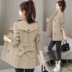 Casaco Trench Feminino com Cinto para Primavera e Outono 2023, Manga Longa, Curto, Estilo Slim YVUJ