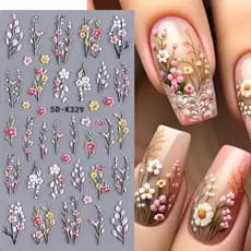 Adesivos de Unhas Florais 5D, Decalques de Pétalas Roxas e Margaridas, Decoração Artística, Adesivos de Gel Acrílico, Ac