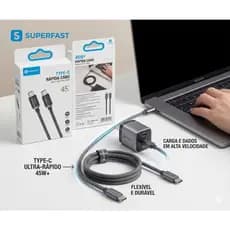 Cabo USB-C Para USB-C 45W Turbo Nylon Reforçado Para Samsung iPhone 15 16 iPad Sumexr