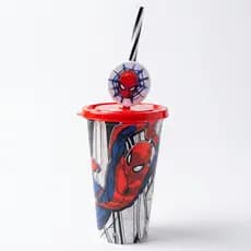 Copo Infantil Refrigerante Suco Água Com Pin Homem Aranha 500 Ml Plasútil