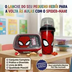 Kit Lancheira Infantil Homem Aranha Escolar Marmita Copo com Tampa Anti Vazamento