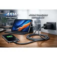 Cabo Tipo C Para Tipo C Ultra Rápido 45W Nylon Trançado Reforçado