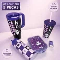 Kit Kuromi Completo Copos Garrafa Pote Hermético Borracha Papelaria Sanrio Sawaii