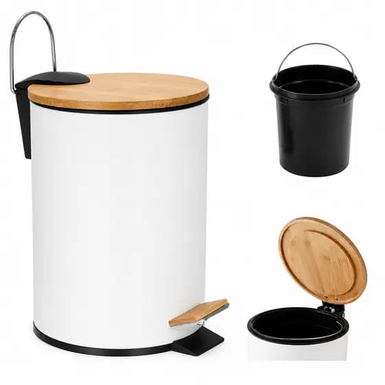 Lixeira Cozinha Banheiro Grande Pedal  Bambu Branca 20L