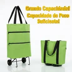 Sacola de Compras Dobrável com Rodinhas Carrinho de Feira Portátil Organizador Reutilizável com Design Retrátil