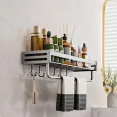 Suporte de cozinha Prateleira Com Rack De Pano Gancho Multiuso Organizador Sem Furo Com Adesivo Box