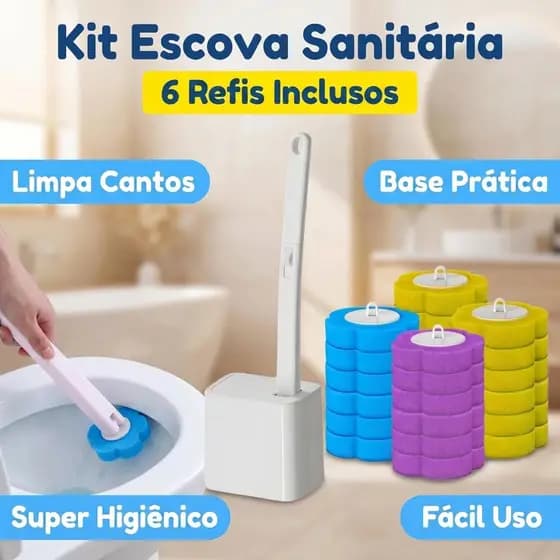 Escova de limpeza descartável do toalete com 6 cabeças da escova da substituição Com base + haste Prático e Higiê