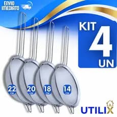 Peneiras Aço Inox 22/20/18 e 14cm Farinhas, cuscuz, tapioca  coador Molho Cozinha Multiuso Aço Inox Utensílios