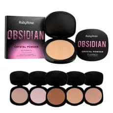 Pó Compacto Matte Obsidian Ruby Rose Crystal Powder Facial Aveludado Controle de Oleosidade Longa Duração