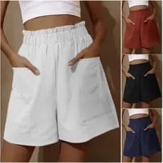 Novo Modelo 2026: Shorts Femininos de Algodão e Linho de Cintura Alta, Shorts Casuais de Perna Larga e Tamanho Plus, Ele