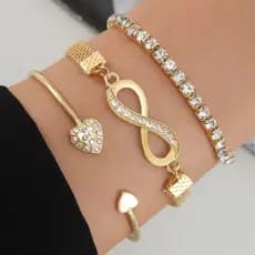 Pulseira Única em Forma de Infinito com 8 Elementos, Versátil, com Diamantes, Símbolo de Infinito, Conjunto de 3 Peças e