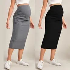 Saia Feminina de Cor Sólida, Moda para Gestantes, Saia Justa de Cintura Alta