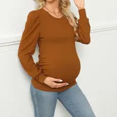 Blusa de manga comprida para maternidade com decote redondo, pode ser usada como camada externa ou como camada base, ver