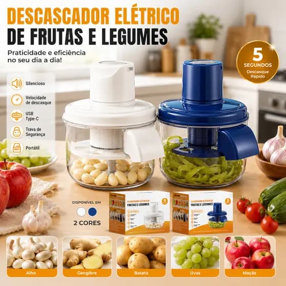 Descascador Elétrico USB Recarregável para Frutas Legumes Alho Portátil