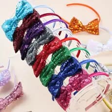 Tiara com laço de lantejoulas brilhantes, adequada para meninas, crianças e bebês, acessório de cabelo elegante e fofo e