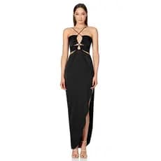 Vestido Feminino Novo de Primavera 2026 com Fenda, Decote Halter, Ajuste Justo, Elegante para o Dia a Dia, Vestido Longo