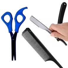 Kit Cabelereiro Barbeiro Profissional Tesoura Navalha Pente Cabelo Barba Bigode Barbearia Salao