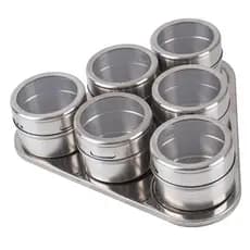 Porta Temperos Condimentos Magenticos 6 Potes Inox Parede Geladeira Cozinha Restaurante Casa