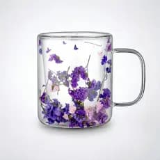 Xícara De Vidro Duplo Caneca Café Copo Com Flores Secas Colorida