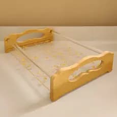 Bandeja Grande de Acrílico Luxo com Folhas de Ouro Organizador Elegante para Perfumes, Maquiagem e Decoração