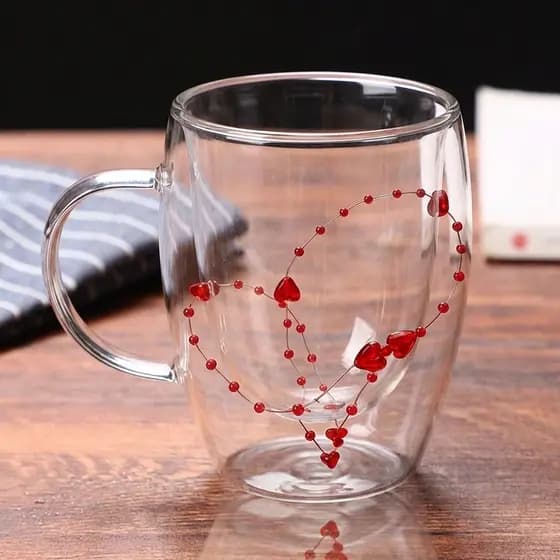 Caneca Vidro Duplo Coração 260ml - Térmica e Resistente: Escolha seu Kit (1 a 4 un) - Ideal para café, cappuccino e chás