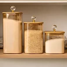 Kit de Potes  Herméticos âmbar com tampa de bambu Quadrado cozinha ou cantinho do café porta temperos