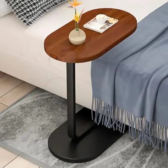 Mesa Lateral Para Sofá estilo industrial - Base Ferro e Tampo oval em MDF