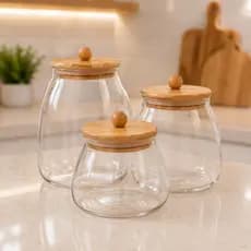 Pote hermetico vidro Com Tampa Bambu potes porta mantimentos cozinha Tempero pequeno Bolinha