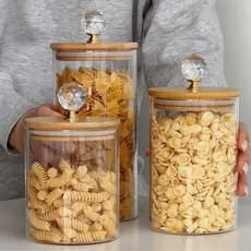 Kit 2/3 Potes Hermético Vidro Tampa de Bambu Armazenamento De Alimentos Cozinha