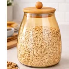 Pote De Vidro Oval Tampa Bambu Hermético 1 Litro Âmbar Dourado