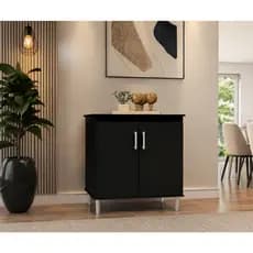 Balcão para Cooktop 80cm Preto com 2 Portas – Armário de Cozinha MDF