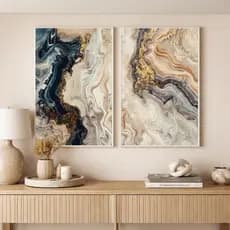 Quadro Decorativo Mármore Abstrato 2 Telas Díptico Sala Quarto Decoração Moderna Luxo