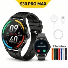 Novo Smartwatch S30ProMax Relógio Inteligente 7 Em 1Alças Chamada NFC e monitor de frequência cardíaca.Tela AMOLED 1.41″
