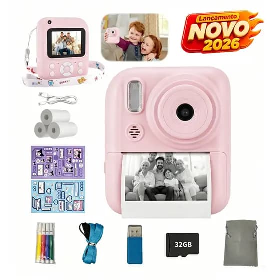 BML Câmera De Impressão Instantânea Flash De Videogame 16X Zoom 1080P Cartão De 32GB Impressora Térmica