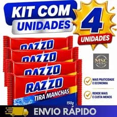 Sabão razzo Tira Manchas Barra Kit 4 Unidades 150g Roupas Brancas Coloridas e Delicadas-Kit 4 Pedras