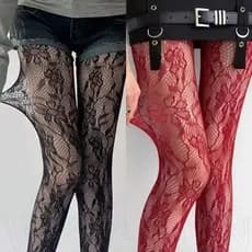 Meia Feminina Flor Oca Preta Branca-Calça Arrastão De Renda Lolita-Doce , Y2k , Fofa , Moderna-Macia , Confortável