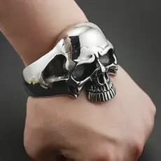 1 peça de pulseira aberta masculina estilo gótico retrô com caveira prateada - Estilo punk gótico rock, liga durável, jo