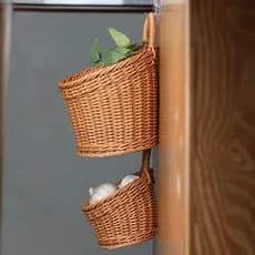 Cesto Suspenso de Vime, Cestos de Armazenamento Suspensos para Frutas e Vegetais com Design Suspenso, Durável
