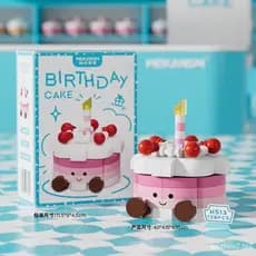 Blocos de montar de bolo de aniversário simulado, brinquedos educativos de micro-partículas para crianças, presente de a