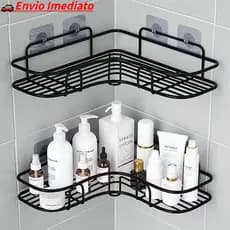 Kit 2 Prateleiras Suporte Com Alto Adesivos Para Parede Banheiro Cozinha Shampoo E Sabonete Prateleira