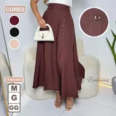 Saia Longa Feminina, Moda Evangelica, Cintura Alta, Com Botões, Midi, Com Bolso, Elegante Casual Chic Moda 2026