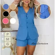 Conjunto Alfaiataria Feminino Marrante Elegante Casual Colete e Short com Bolso Look Social Chic M G GG Modas 2026