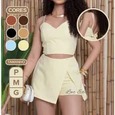 Conjunto Feminino Elegante Premium Cropped + Short Saia Envelope com Amarração nas Costas
