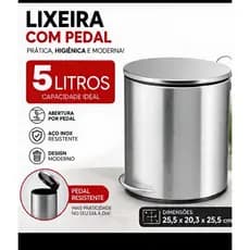 Lixeira Inox Aço 5L com Pedal Cesto Interno Removível para Banheiro Lavabo Cozinha