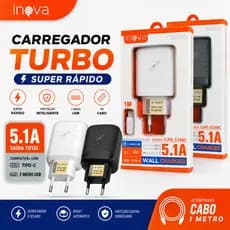 Carregador Turbo Tipo C 5.1A Inova Carregador Rápido Celular Cabo 1 Metro Bivolt